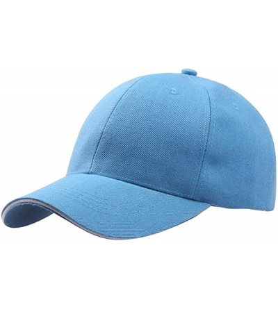 Baseball Caps Unisex Women Men Classic Adjustable Baseball Cap Washed Snapback Hip-Hop Plain Dad Hat Sunhat - Sky Blue - CE18...
