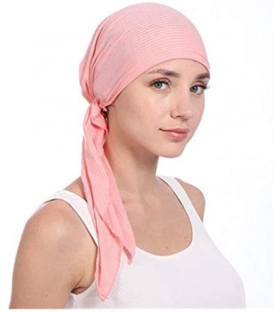 Skullies & Beanies Women Solid Color Muslim Hats-Long Tail Tail Band Cap India Beading Cotton Hair Tail Head Scarf Wrap (Pink...