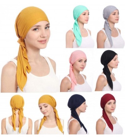 Skullies & Beanies Women Solid Color Muslim Hats-Long Tail Tail Band Cap India Beading Cotton Hair Tail Head Scarf Wrap (Pink...