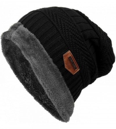 Skullies & Beanies Women Men Thick Warm Winter Beanie Hat Soft Stretch Slouchy Fleece Contrast Skully Knit Cap - Black - CX18...