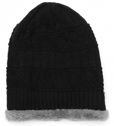 Skullies & Beanies Women Men Thick Warm Winter Beanie Hat Soft Stretch Slouchy Fleece Contrast Skully Knit Cap - Black - CX18...