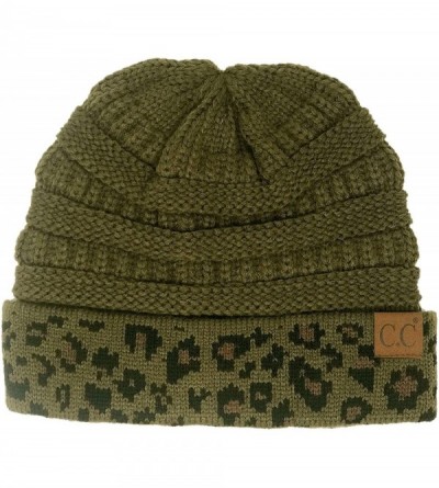 Skullies & Beanies Winter Fall Trendy Chunky Stretchy Cable Knit Beanie Hat - Leopard New Olive - CI18Y46H8RR $13.90