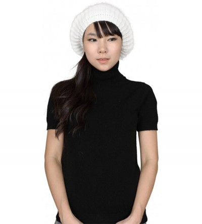 Skullies & Beanies Womens Slouchy Angora Knit Beret Warm Cozy Winter Beanie Hat - Cream - CB11Q1CRLHD $41.26