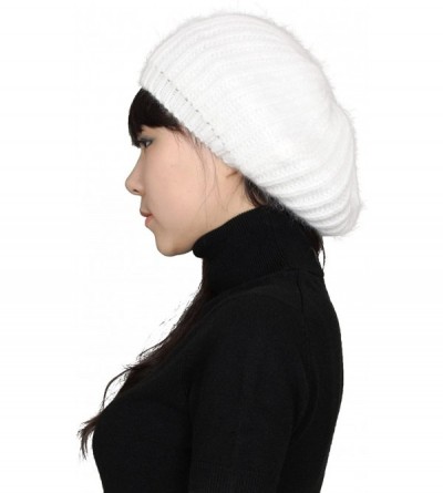 Skullies & Beanies Womens Slouchy Angora Knit Beret Warm Cozy Winter Beanie Hat - Cream - CB11Q1CRLHD $40.22