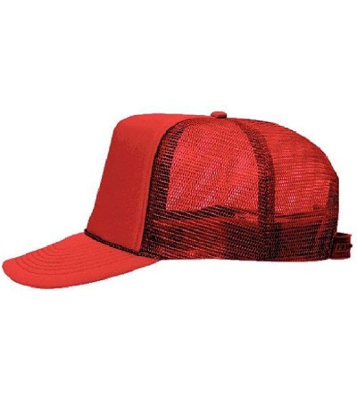 Baseball Caps Polyester Foam Front 5 Panel High Crown Mesh Back Trucker Hat - Red - CF12EXF1LWZ $10.85