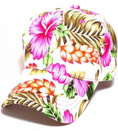 Baseball Caps Flower Printed Premium Floral Hawaiian Adjustable Curved Visor Baseball Cap Hats - White & Pink - CT185GY3KCA $...