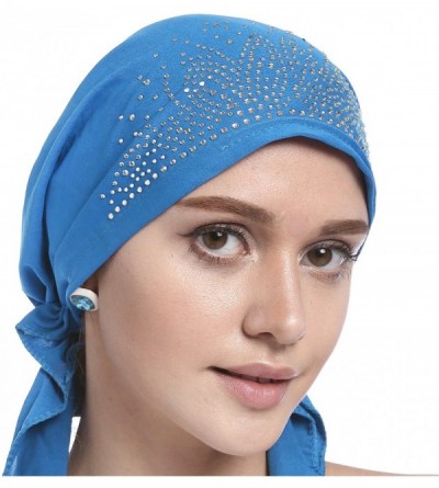 Headbands Turban Women Hat Headband Islamic Head Wrap Bonnet Headscarf Muslim Cap Bandana - Blue - CS18ESC08NE $11.20
