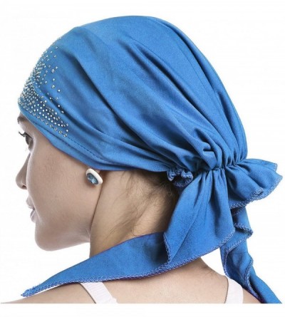 Headbands Turban Women Hat Headband Islamic Head Wrap Bonnet Headscarf Muslim Cap Bandana - Blue - CS18ESC08NE $11.20