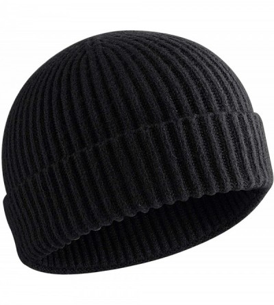 Skullies & Beanies 50% Wool Short Knit Fisherman Beanie for Men Women Winter Cuffed Hats - 1black - CX18Z34UCG3 $12.97