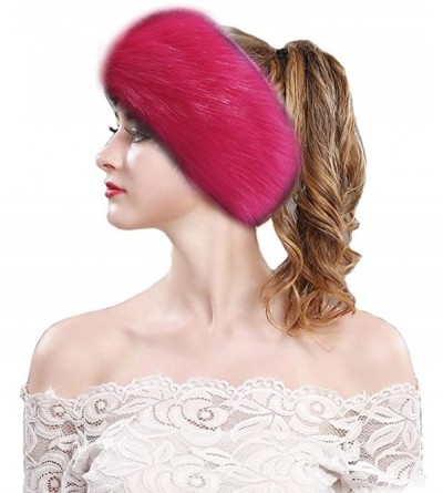 Cold Weather Headbands Women's Faux Fur Headband Elastic Head Warmer Luxurious Earmuff Snow Hat - Fuchsia - C518K76DHSI $25.42