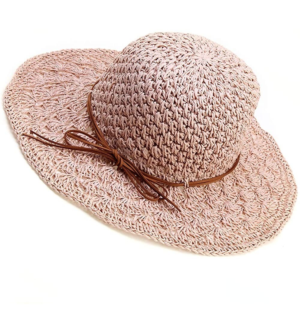 Sun Hats Straw Hats for Women Wide Brim Caps Foldable Summer Beach Sun Protective Hat - Pink - CJ18ROCGIC5 $14.53