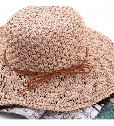 Sun Hats Straw Hats for Women Wide Brim Caps Foldable Summer Beach Sun Protective Hat - Pink - CJ18ROCGIC5 $14.53