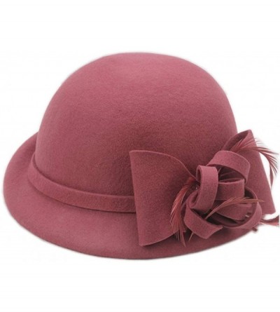 Fedoras Womens Elegant Double Flower 100% Wool Pillbox Hat Fascinator Hat Beanie Hat - E-pale Pink - CP18ZLO3QEL $38.52