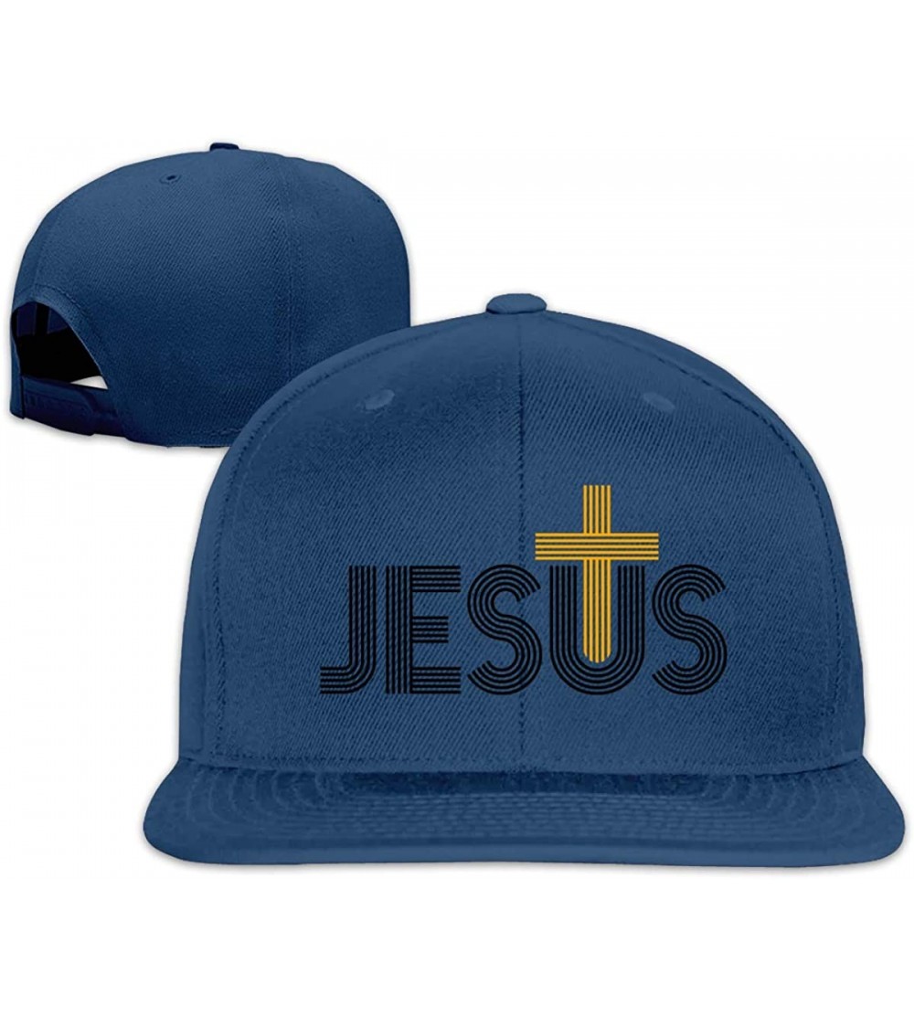Baseball Caps Jesus Christian Cross Snapback Hats Adjustable Solid Flat Bill Baseball Caps Womens - Navy - CA196XQSQTR $12.94