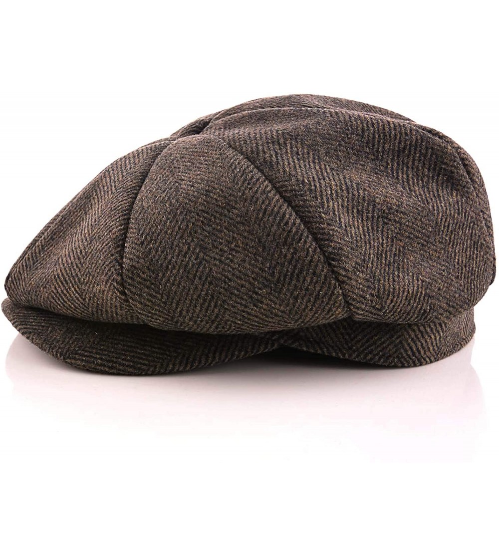 Newsboy Caps Men's Classic Herringbone Tweed Wool Blend Newsboy Ivy Hat - 03-herringbone Brown - CM194K6ZIUC $21.91