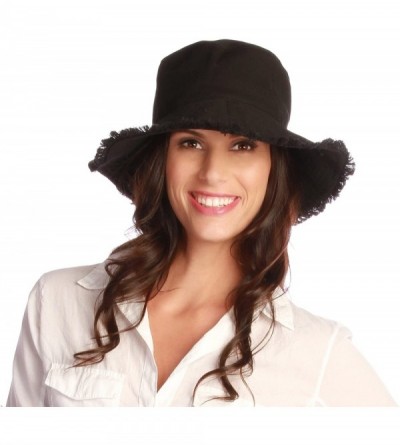 Sun Hats Women's Castaway Canvas Bucket Sun Hat with Fringe- Rated UPF 50+ for Max Sun Protection - Black - CE11JTF0M3J $40.08