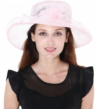Sun Hats Women's Colorful Organza Flower Brim Kentucky Derby Hat - Pink - C117X6OYRXR $11.34