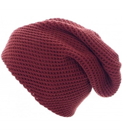 Skullies & Beanies Unisex Double Layer Winter Soft Knit Long Slouchy Beanie Skull Hat Cap - Red - C011R9K0J9D $21.37
