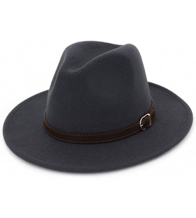Fedoras Men & Women Fedora Hat - Belt Buckle Wide Brim Panama Hat - Dark Grey - CN18SYQEMSO $28.83