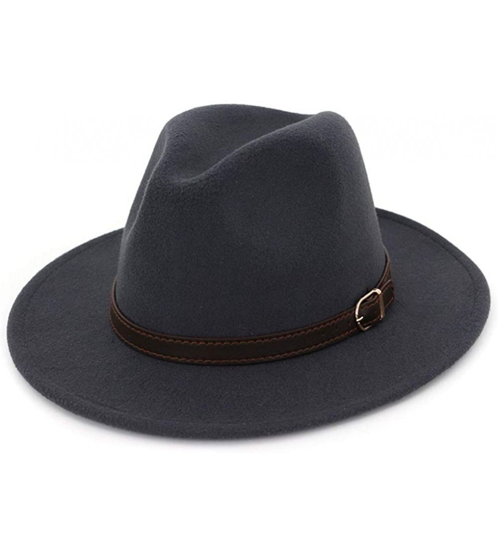 Fedoras Men & Women Fedora Hat - Belt Buckle Wide Brim Panama Hat - Dark Grey - CN18SYQEMSO $12.69