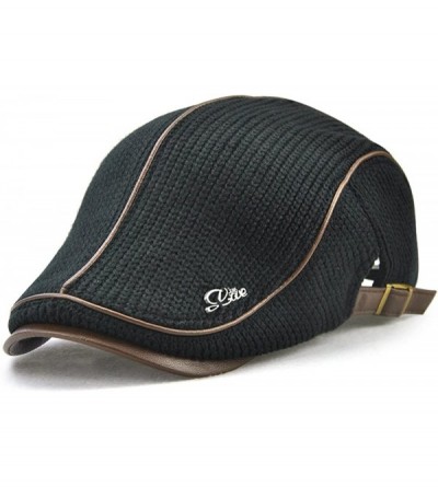 Newsboy Caps Knitted Woollen Beret Hat Casquette Flat Visor Newsboy Peak Cap - Black - C5186AS8L99 $17.15