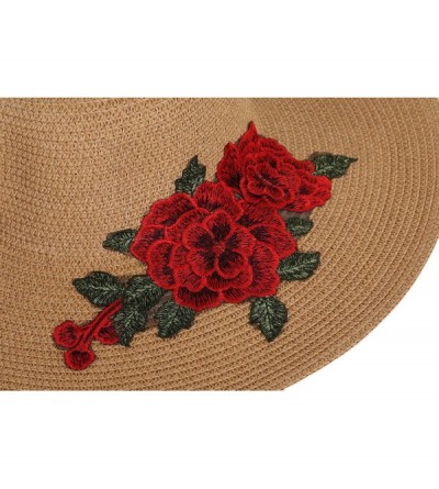 Sun Hats Women Flower Embroidery Foldable Floppy Wide Large Brim Sun Hats - Khaki - CC18539XYSO $13.86