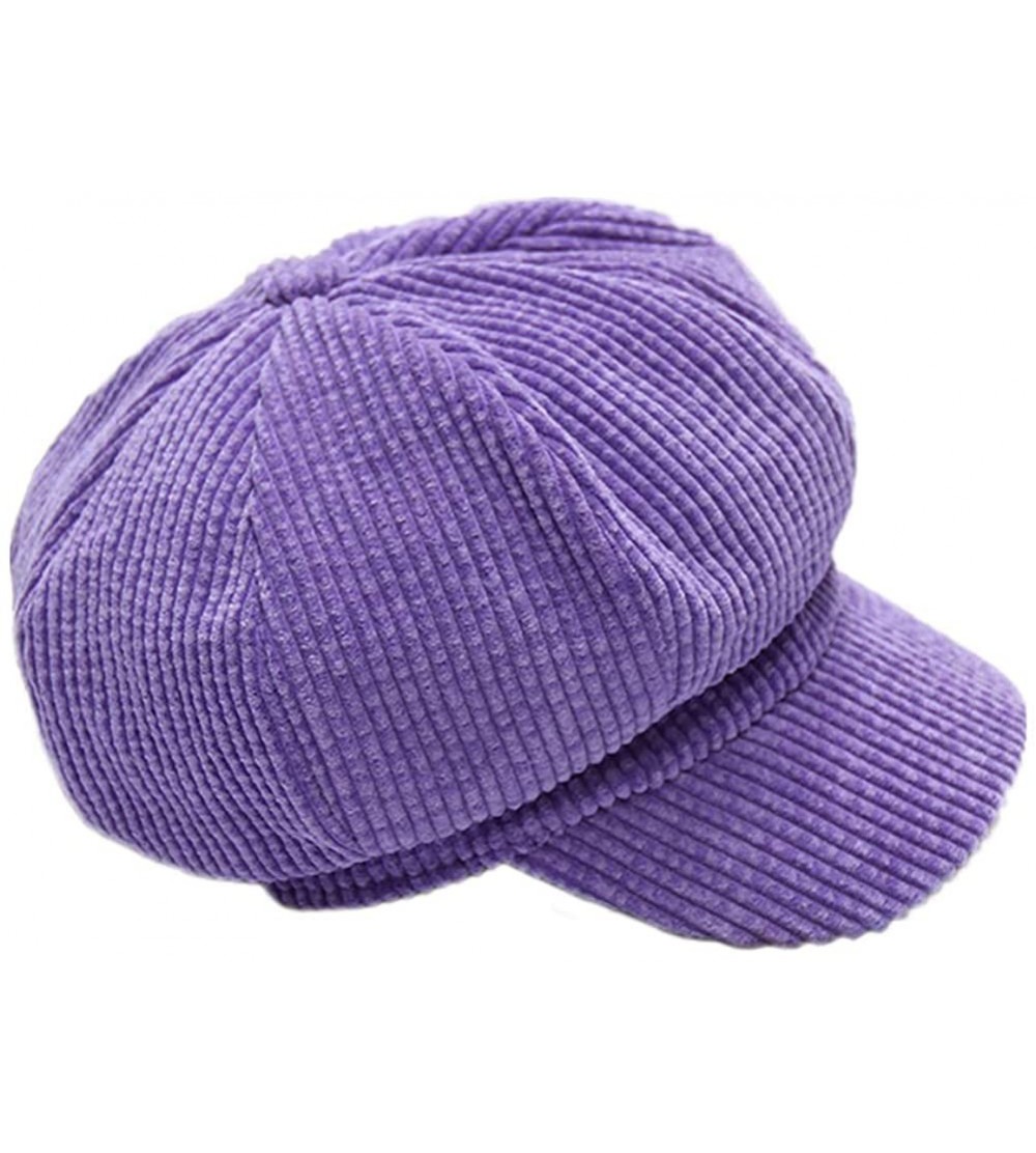 Newsboy Caps Women's Octagonal Hat Cotton Corduroy Newsboy Cap Gatsby Ivy Hat - Purple - CG18Z8H3U06 $16.90