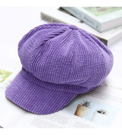 Newsboy Caps Women's Octagonal Hat Cotton Corduroy Newsboy Cap Gatsby Ivy Hat - Purple - CG18Z8H3U06 $16.90