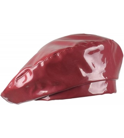 Berets Patent Leather French-Beret Hat PU Dancing Cap Captain Women - Red - CS18S77E7I0 $20.57