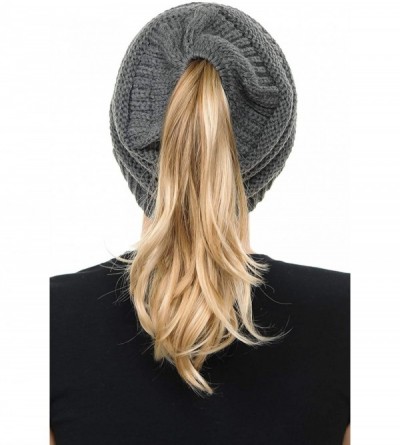 Skullies & Beanies Cable Knit Beanie Messy Bun Ponytail Warm Chunky Hat - Camel - CW18Y6HHMKW $12.73