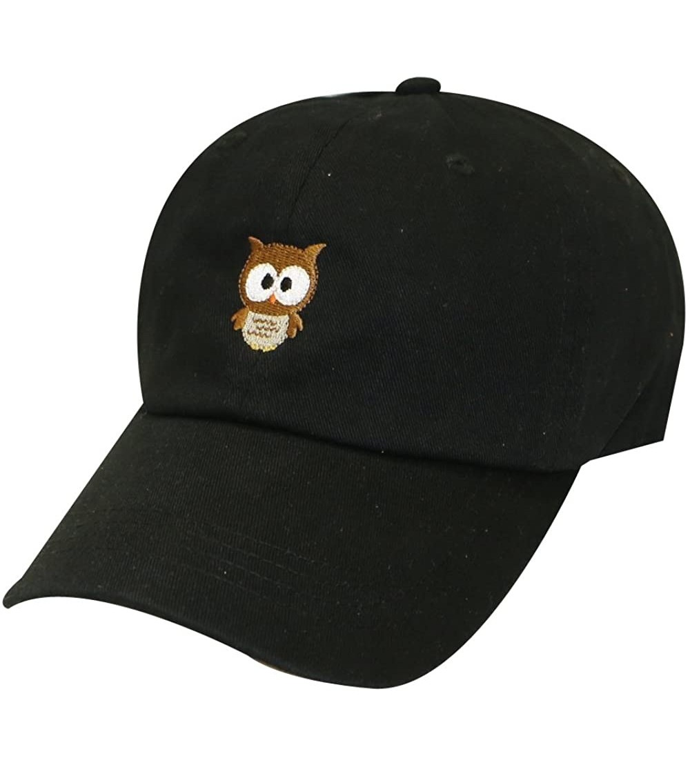 Baseball Caps Cute Owl Cotton Baseball Cap - Black - CE12JGTOTAX $10.16