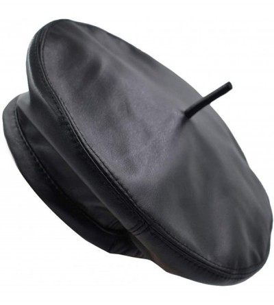Berets Womens Leather Beret Hat Flat Top Army Military Cap Adjustable - Black1 - CF18HQRQ8RC $27.95