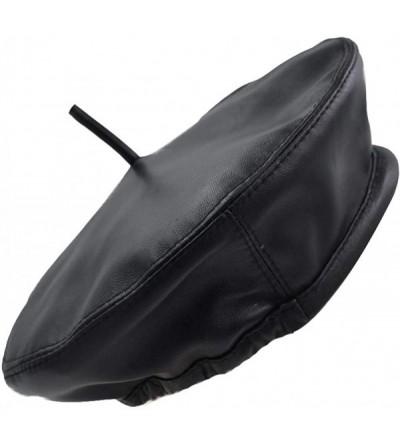 Berets Womens Leather Beret Hat Flat Top Army Military Cap Adjustable - Black1 - CF18HQRQ8RC $27.95