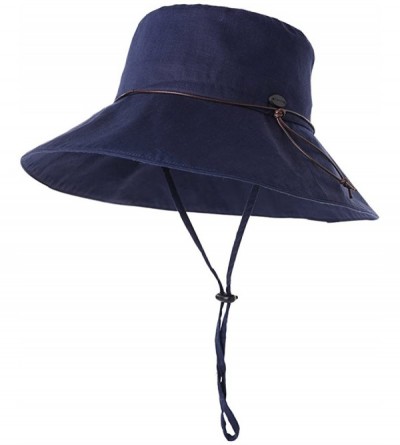 Sun Hats Womens 100% Cotton Bucket Sun Hat UPF 50 Chin Strap Adjustable Packable Wide Brim - 99024navy - CE18RCYZ02U $22.38