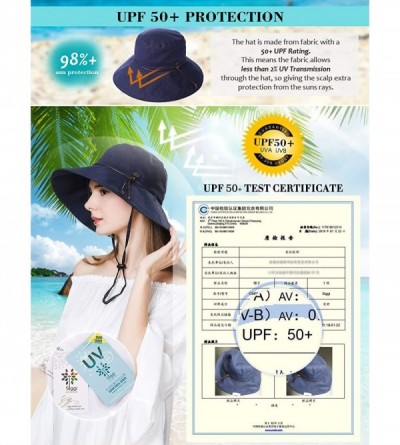 Sun Hats Womens 100% Cotton Bucket Sun Hat UPF 50 Chin Strap Adjustable Packable Wide Brim - 99024navy - CE18RCYZ02U $22.38