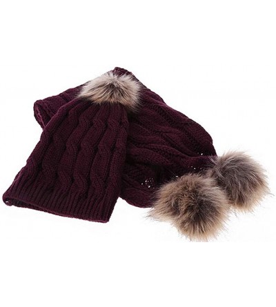 Skullies & Beanies Fashion Women's Warm Crochet Knitted Beanie Hat and Scarf Set with Fur Poms - 2 Off White - C918M3GQUTK $1...