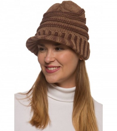 Skullies & Beanies Women's Winter Cable Knit Hat with Visor H512 - Khaki - CB1266KILJV $19.59