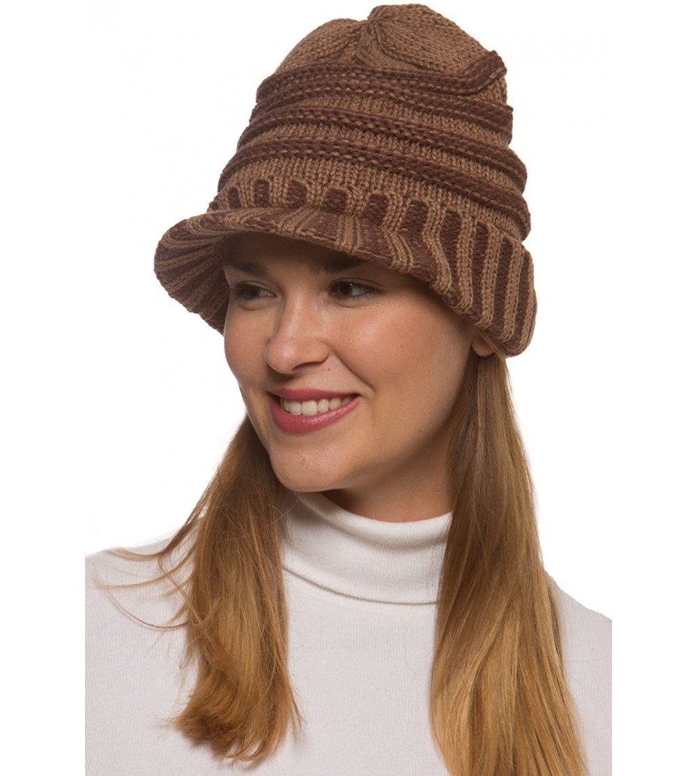 Skullies & Beanies Women's Winter Cable Knit Hat with Visor H512 - Khaki - CB1266KILJV $9.16