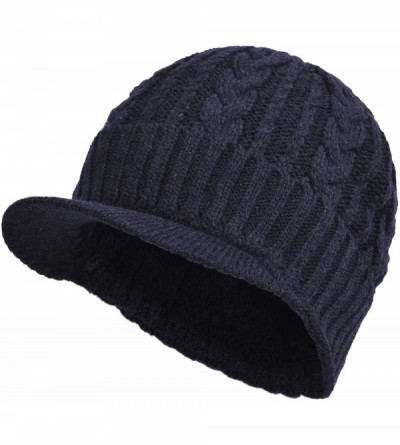Skullies & Beanies Sports Winter Knit Visor Beanie with Bill Hat for Men and Women - Navy Blue - CI186Y28MMN $9.69