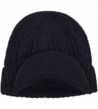 Skullies & Beanies Sports Winter Knit Visor Beanie with Bill Hat for Men and Women - Navy Blue - CI186Y28MMN $9.69