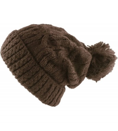 Skullies & Beanies Thick Crochet Knit Pom Pom Beanie Winter Ski Hat - Chocolate - C2127R5RHF3 $13.25