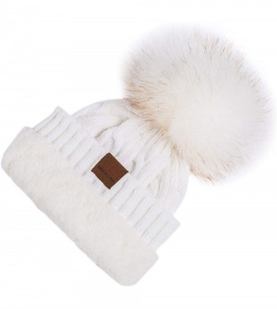 Skullies & Beanies Women Winter Pom Pom Beanie Hats Warm Fleece Lined-Chunky Trendy Cute Chenille Knit Twist Cap - 5-white+na...