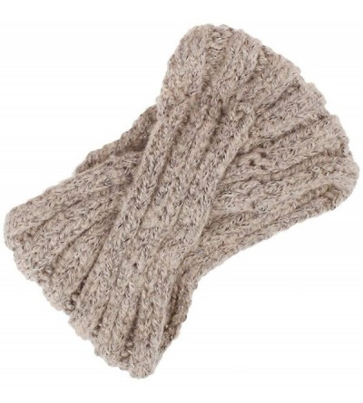 Headbands Women Soft Knitted Headband Warm Bulky Crocheted Cross Bohemia Headwrap Hairband - Light Khaki - CQ18LS4EUXW $15.35