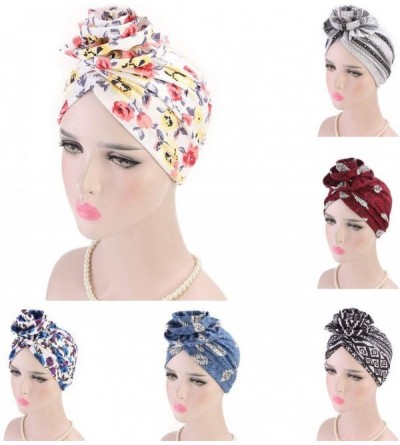 Skullies & Beanies ❤Newest Beautiful Women India Muslim Stretch Turban Hat Retro Print Hair Loss Head Scarf Wrap (White) - Wh...