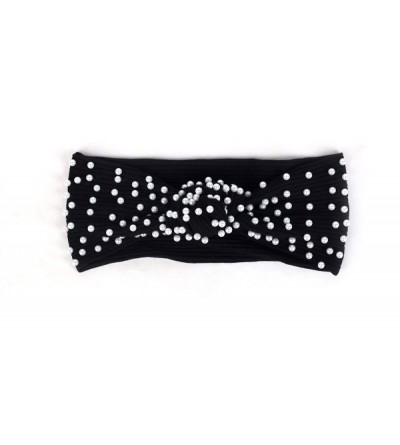 Headbands Women's Pearl Studded Ribbed Knotted Headband (Black White) - Black White - CA18ZDXXH7S $40.56