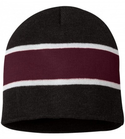 Skullies & Beanies SP06 - Striped Knit Beanie - Charcoal/ White/ Maroon - CO1180CUYSF $8.44