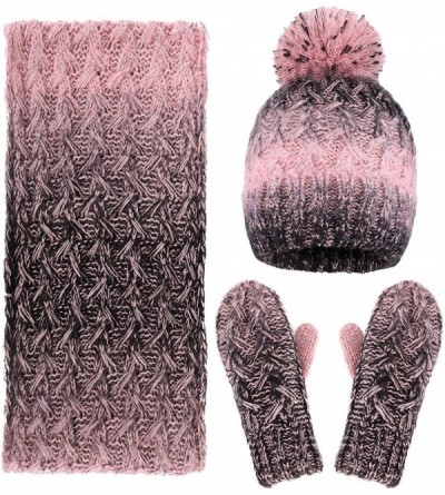 Skullies & Beanies Women's 3 Piece Winter Set - Knitted Beanie- Scarf- Gloves - Pink 2 - C318L2RXASE $28.84