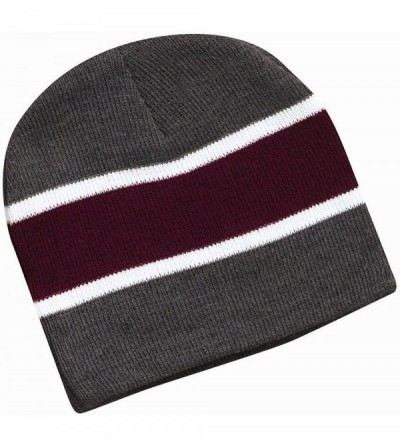 Skullies & Beanies SP06 - Striped Knit Beanie - Charcoal/ White/ Maroon - CO1180CUYSF $8.44