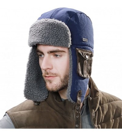 Skullies & Beanies Cotton Trapper Hat Faux Fur Earflaps Hunting Hat Warm Pillow Lining Unisex - 89096_navy - CB187DOYCAR $51.55