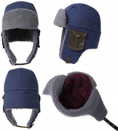 Skullies & Beanies Cotton Trapper Hat Faux Fur Earflaps Hunting Hat Warm Pillow Lining Unisex - 89096_navy - CB187DOYCAR $18.96
